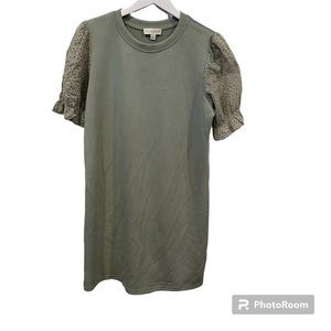 Cynthia rowley green eyelet sleeve jersey knit dress size small